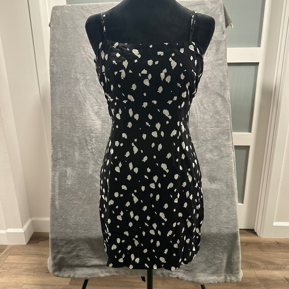 Bardot Mini Dress Women 6 Black White Abstract Animal Print Spaghetti Strap